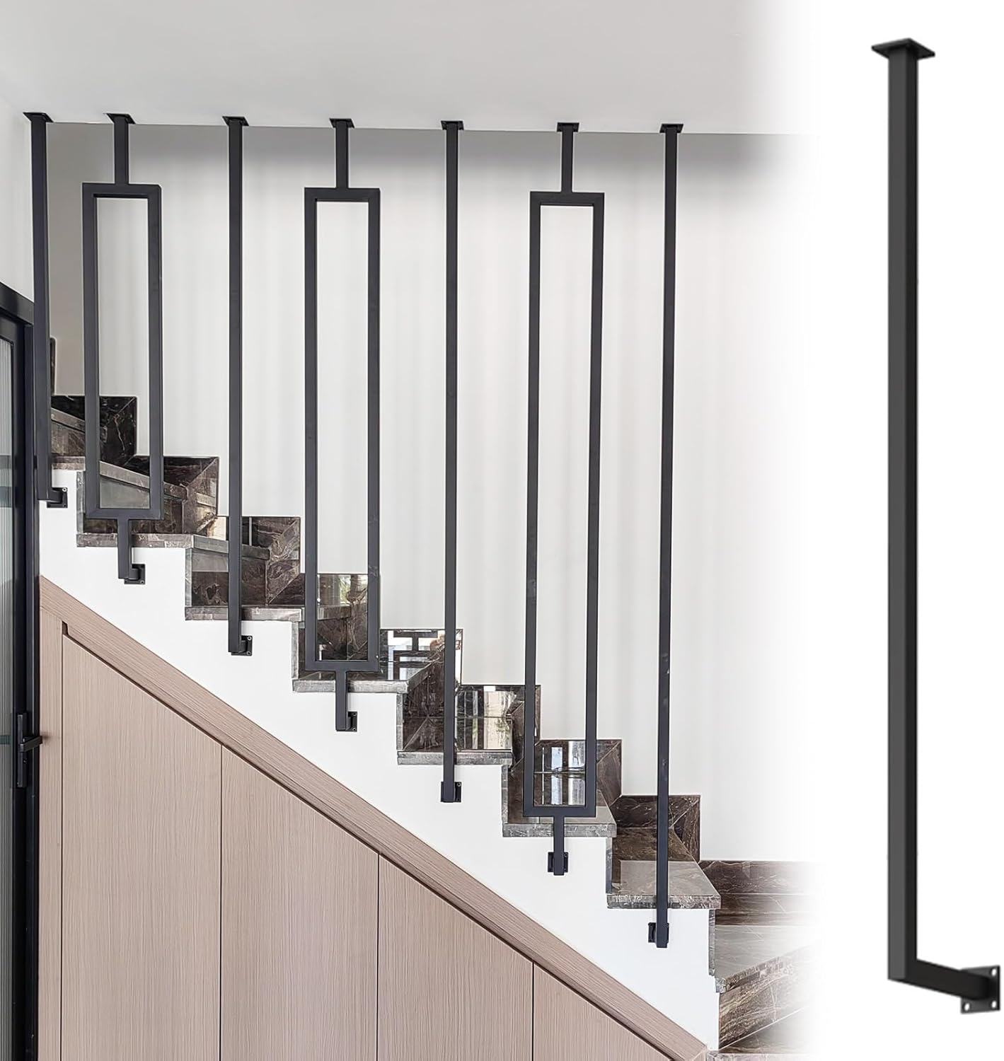 Side Mount Stair Baluster Black, 20 90 100 120 150 200 220 230 240 Height Wrought Iron Staircase Spindles for Internal Attic Steps, Handrail Railing Post/Column(Black A,20cm/7.9in/0.7ft)