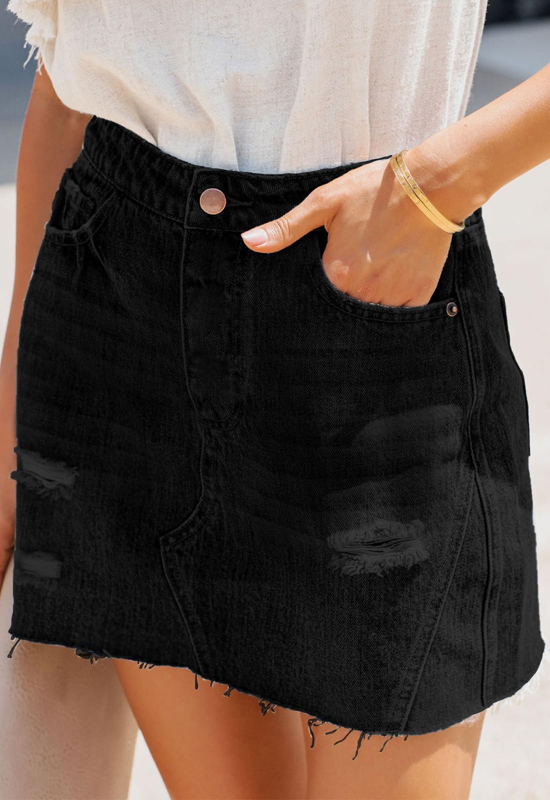 Alaster Queen Minigonna da donna in denim, a vita alta, elasticizzata, aderente, con tasche