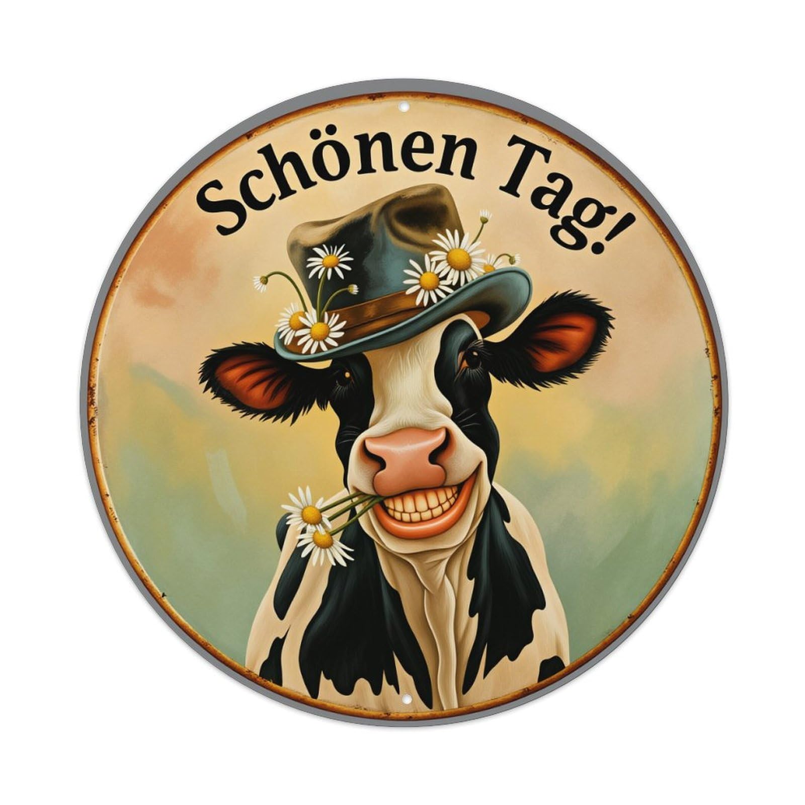 Cow With Hat And Flowers Metal Tin Sign Vintage Garden Bedroom Cafe Bar Man Cave Home Wall Decor Metal Poster 8x8 inches