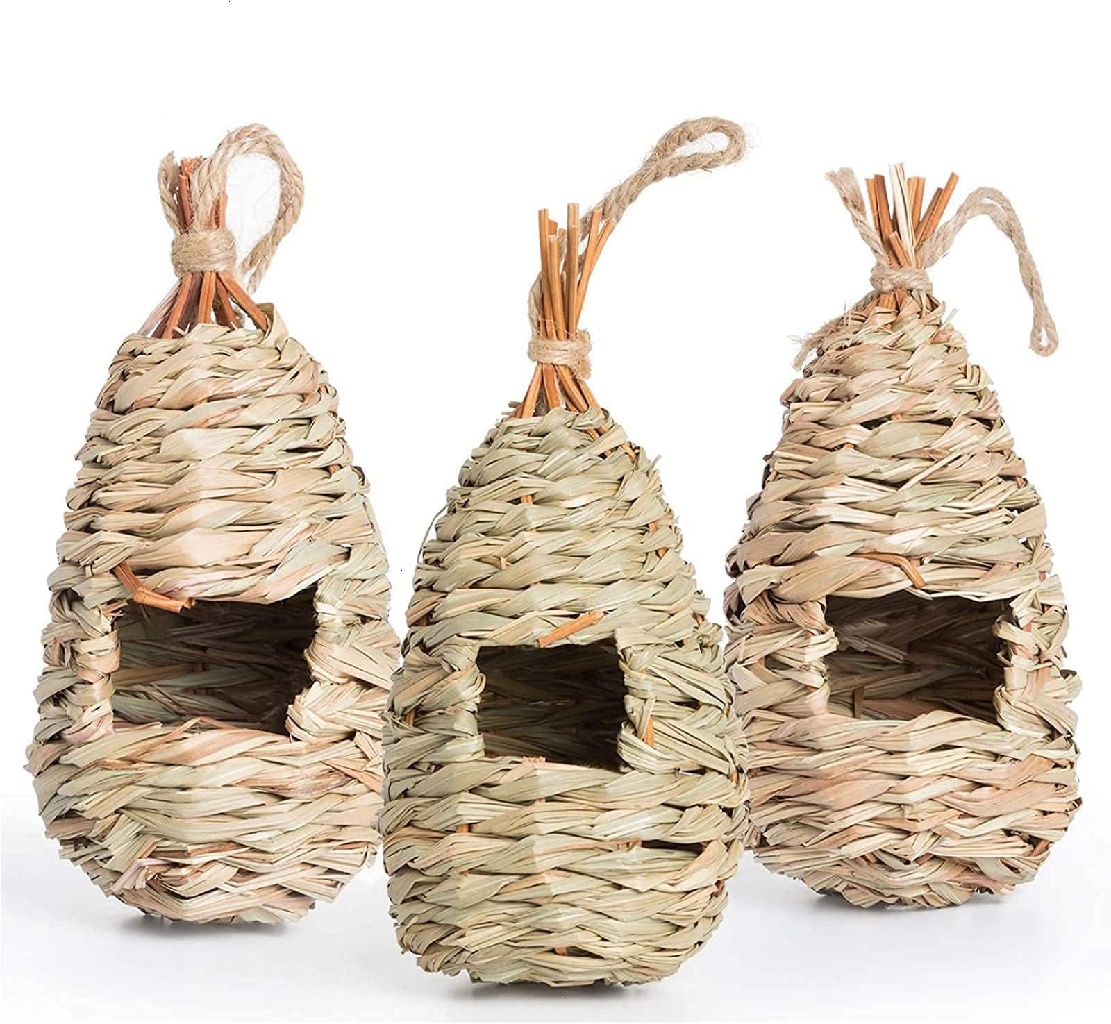 AQUEENLY Hummingbird House Set of 3 Hand Woven Hummingbird Houses Small Hanging Audubon Birdhouse