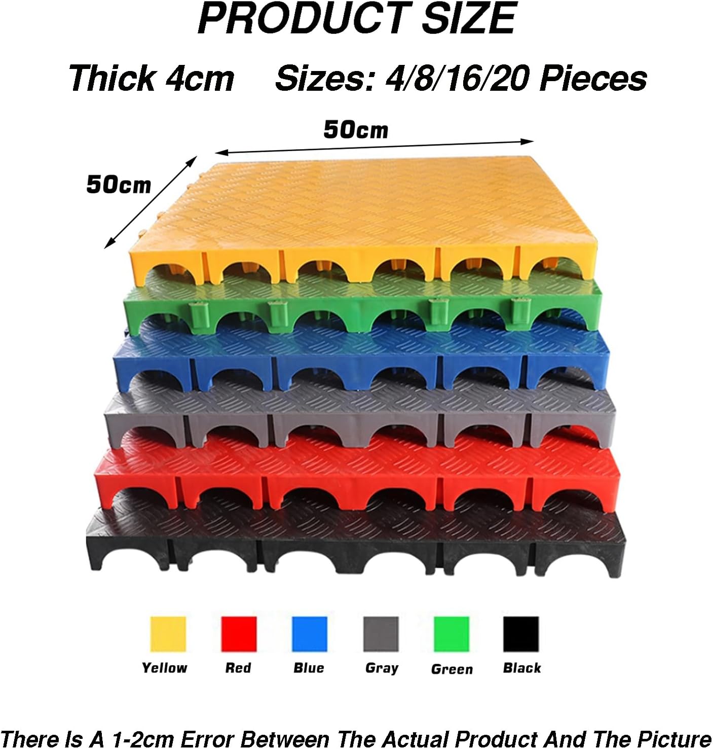 Heavy-Duty 50x50cm Interlocking Drainage Mats - Non-Slip Garage Flooring, Cushioned for Indoor/Outdoor Use, 4 Pack, Perfect for Workshops and Skid Prevention