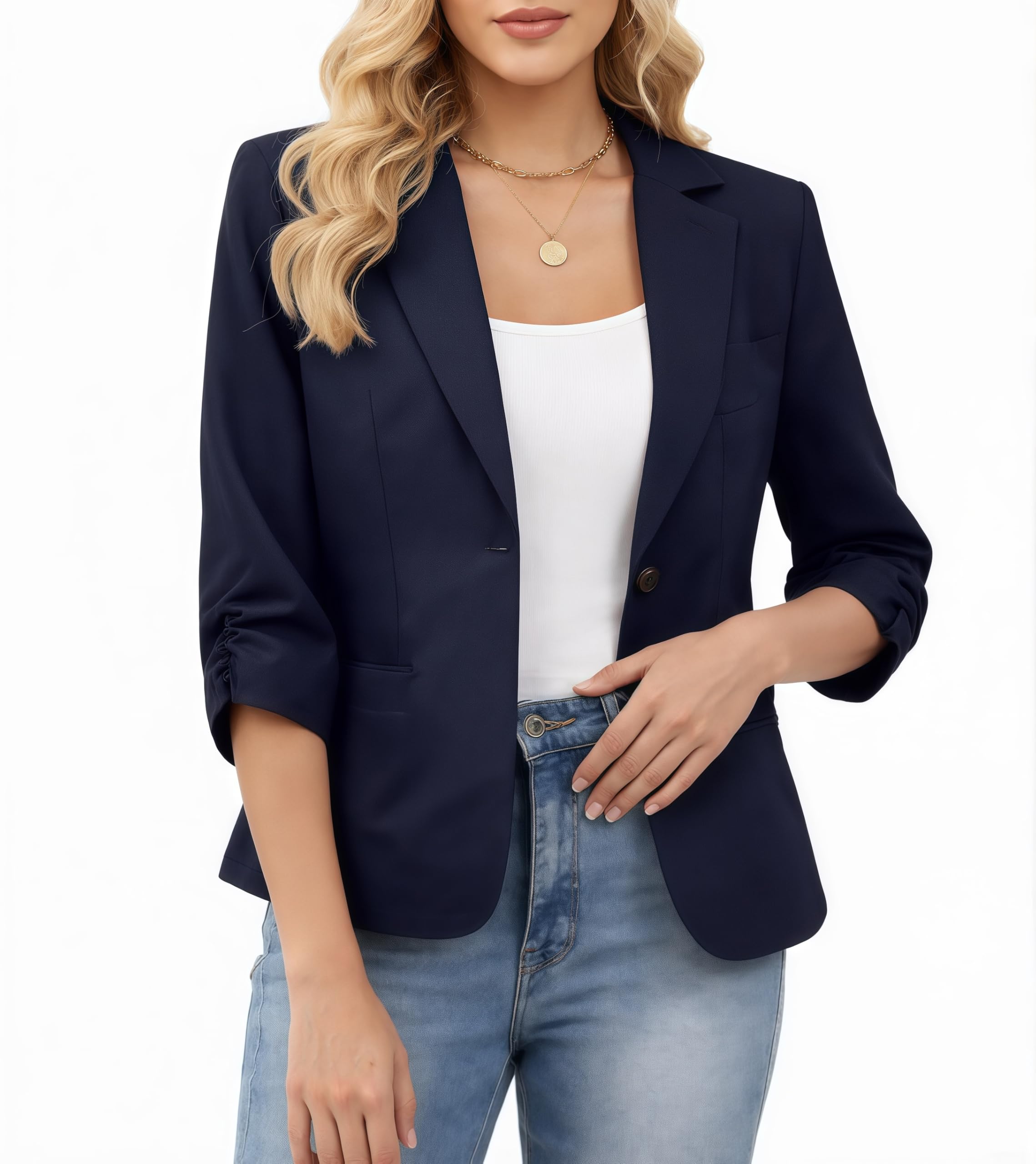 Lei sure Business Casual Work Blazers 3 4 Sleeve Open Front Trendy Lightweight Suit Jackets