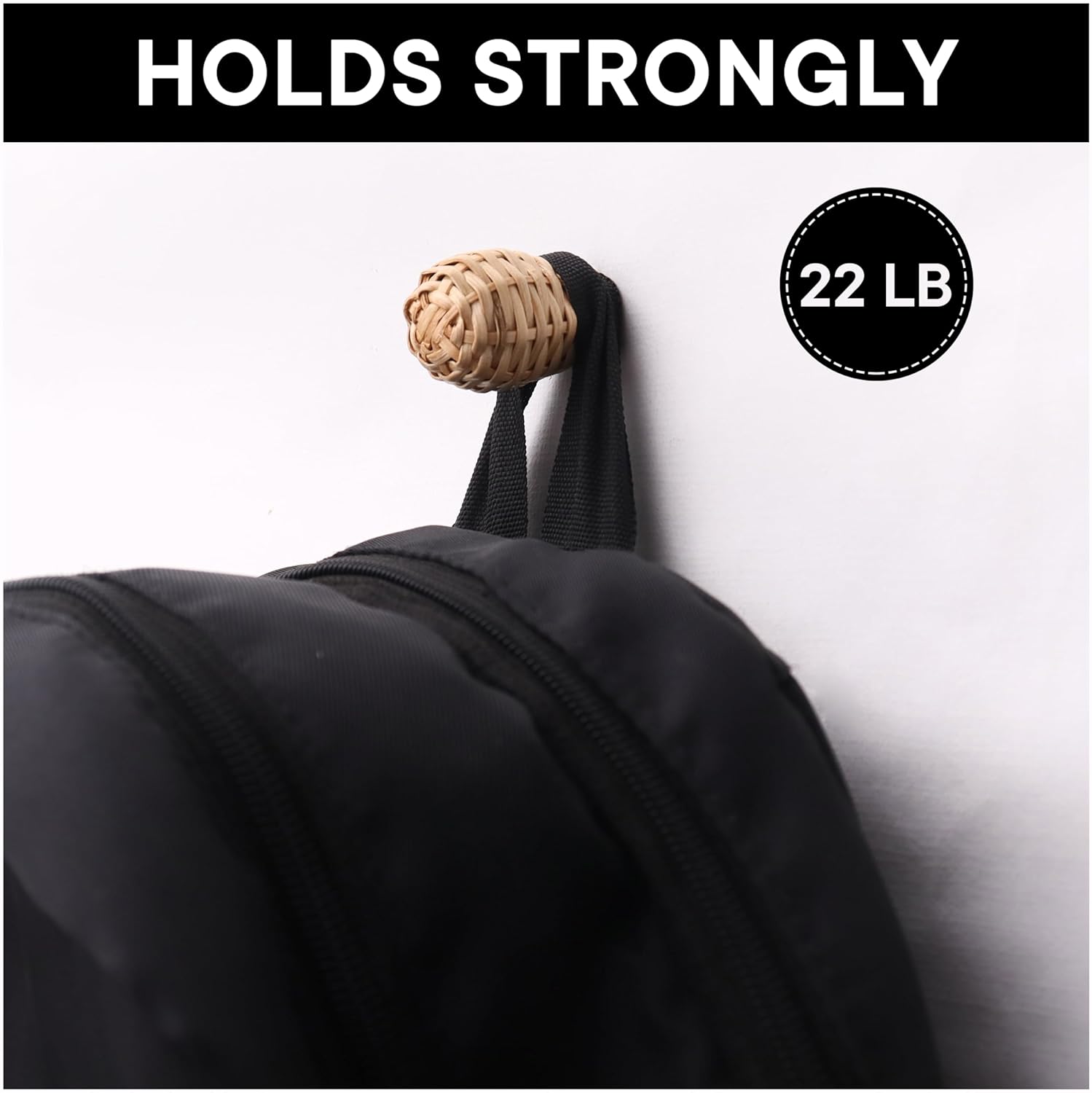 Indian Shelf 6-Pieces Handcrafted Rattan Heavy Duty Decorative Vintage Wall Hooks for Hanging Coats, Jackets, Leash, Hat, Towel, Backpack, Purse, Handbag -Natural