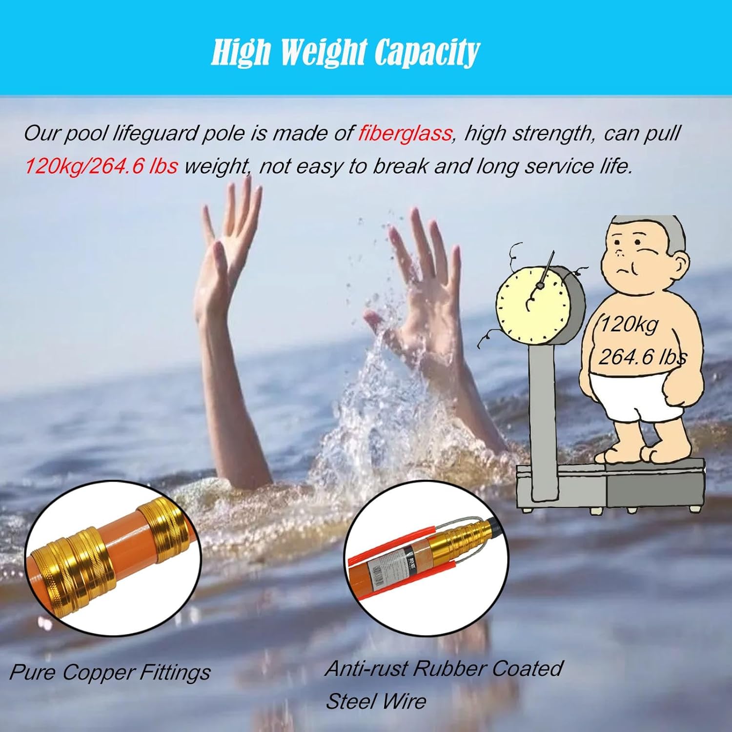 Lifesaving Pole Retractable Swimming Pool Safety Pole, 4.5M 5.5M 6.5M Pool Rescue Pole, Emergency Life-Saving Equipment for Helping Struggling, Drowning Swimmers (Size : H 450cm)