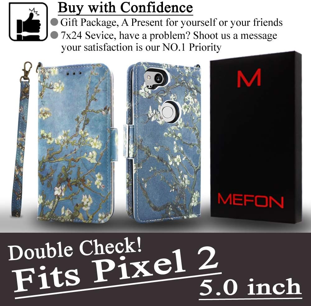 Uр Tо 40% оƒƒ Mefon Google Pixel 2 Case Wallet Leather Detachable, with Tempered Glass and Wrist Strap, Enhanced Magnetic Closure, Card Slot, Kickstand, Durable Slim, Flip Folio Cases for Pixel 2 (Blossom)