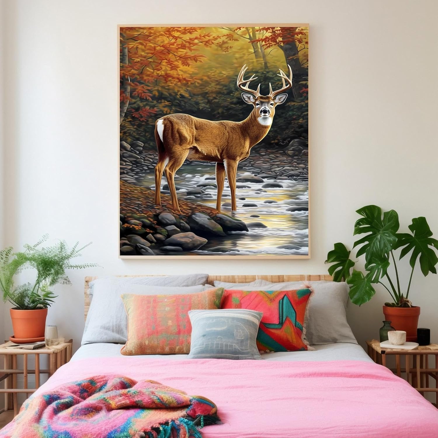 Worihut DIY Deer Theme Diamond Painting Kits for Adults - Deer at The Creek Diamond Painting, 5D Full Diamond Art Round Diamond Crafts Personalised Gift, Home Wall Decor 18x24 Inch