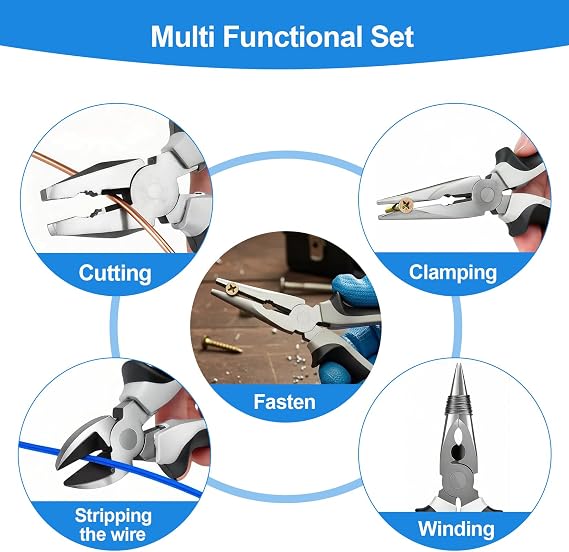 3 Pcs Plier Sets, Heavy-duty Pliers Set, Professional Electrical Pliers Tool Set, Long Nose & Diagonal Cutting & Side Electrical Cutters Snips, DIY Tools, Grips Tools, combination Plier for DIY Repair