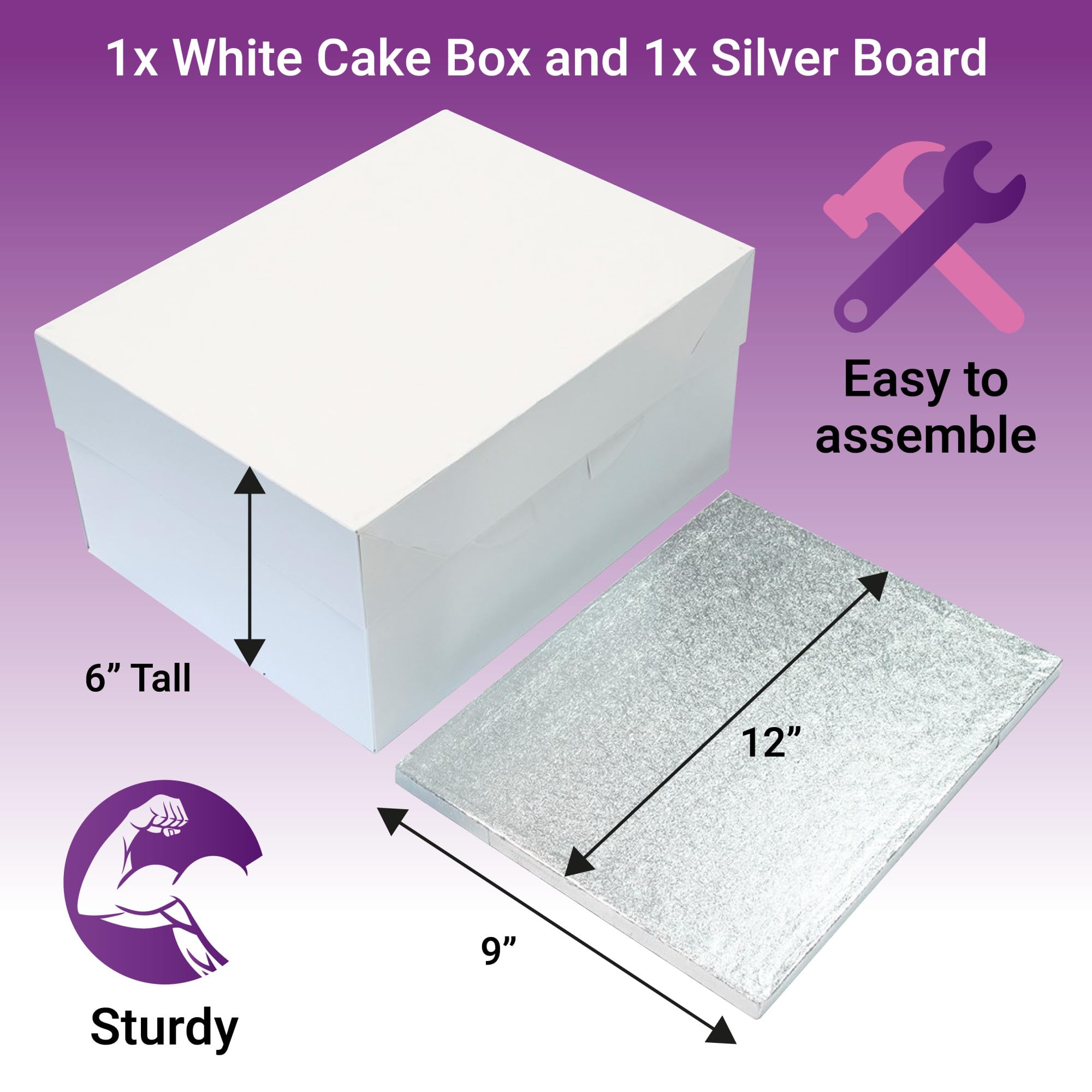 Culpitt 12'' X 9'' Cake Board & White Cake Box Combo, Oblong Silver Fern Cake Drum With Matching Box, 0.5'' (13mm) Thick, Rectangular Cake Transport, 304 X 228mm - Single Pack - 3