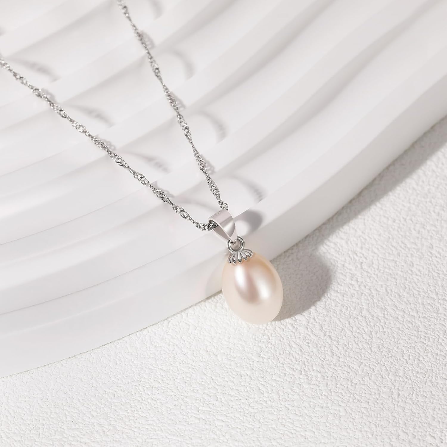 EAMTI Pearl Necklaces for Women Trendy 925 Sterling Silver Freshwater Cultured Single Pearl Necklace Dainty Pendant Necklace - Image 2