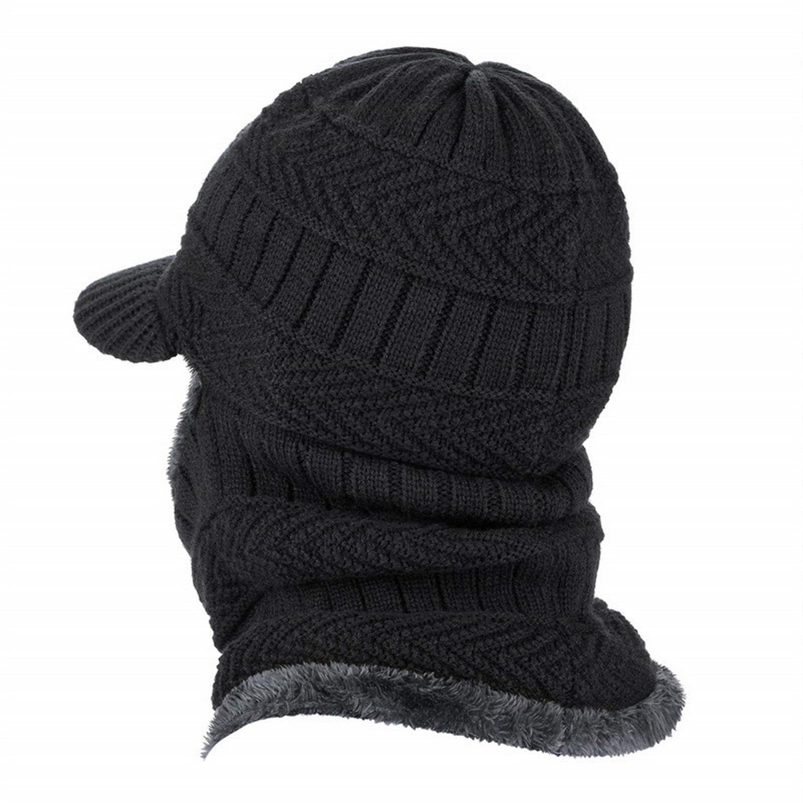 Wintermützen für Herren 3-in-1 Wintermützen Herren Einfarbig Dicke Plüsch Skullies Beanie Mütze Halstuch Einteilige Kappen Schleier Kunstwolle Mütze Strickmütze