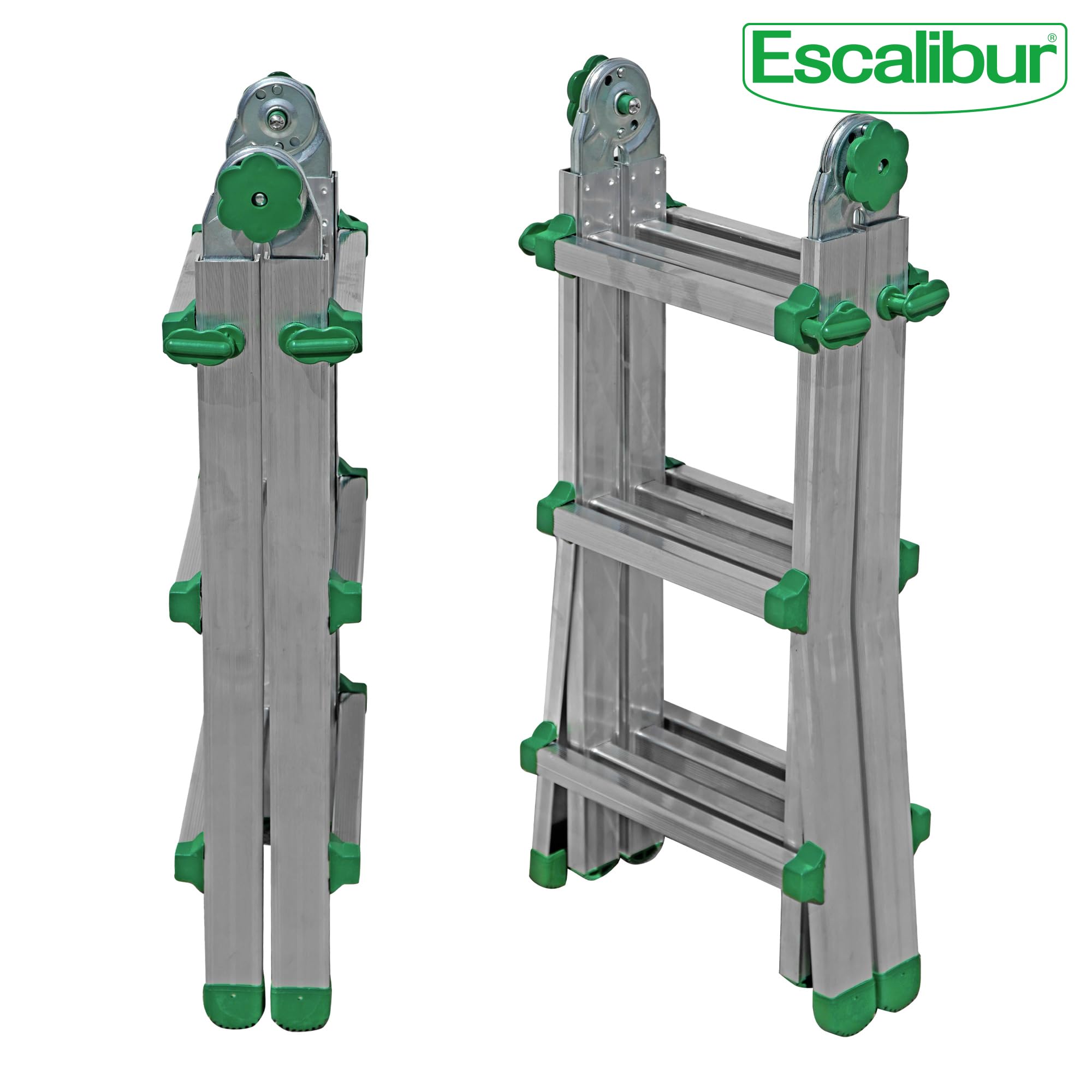 ESCALIBUR AK33 - Scala Telescopica in Alluminio con Piastra di Sicurezza e Cerniera Automatica - Scala Pieghevole, Allungabile e Portatile per Lavori Domestici, 3+3 Gradini, Portata 150kg