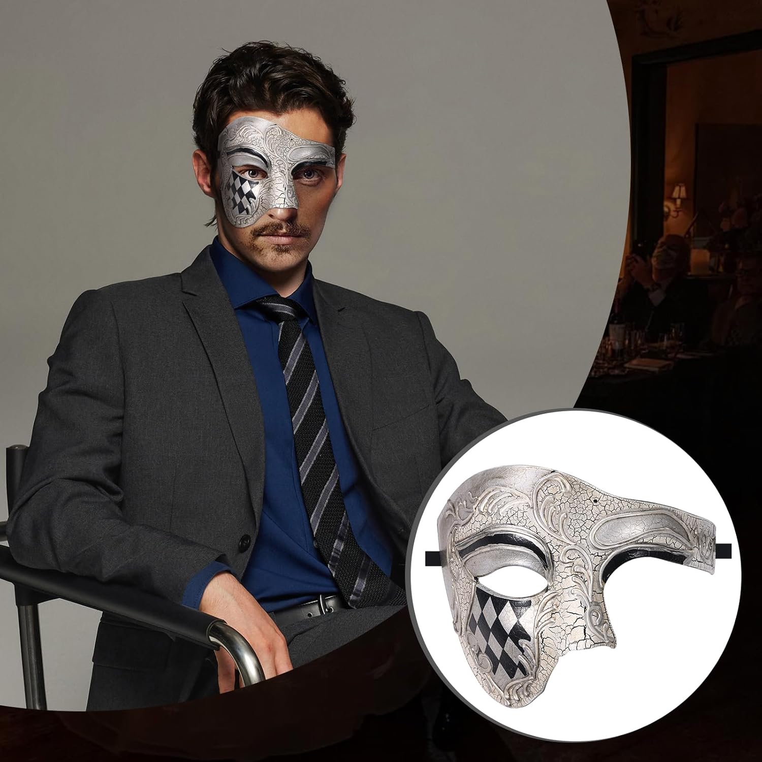 OIDEA Masquerade Mask for Men: Phantom Of The Opera Mask One Eyed Half Face Mask Party Mardi Gras Carnival Venetian Mask - Image 8