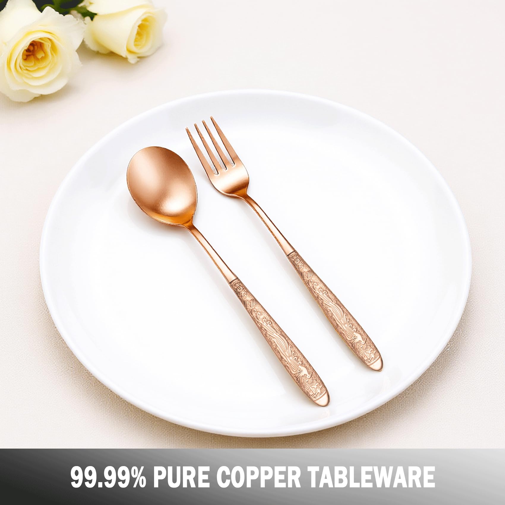 Utensili in rame puro al 99,99%, posate in rame con bellissimo significato cinese, adatti per cucina, casa, matrimoni, feste, lavabili in lavastoviglie (2 tipi)