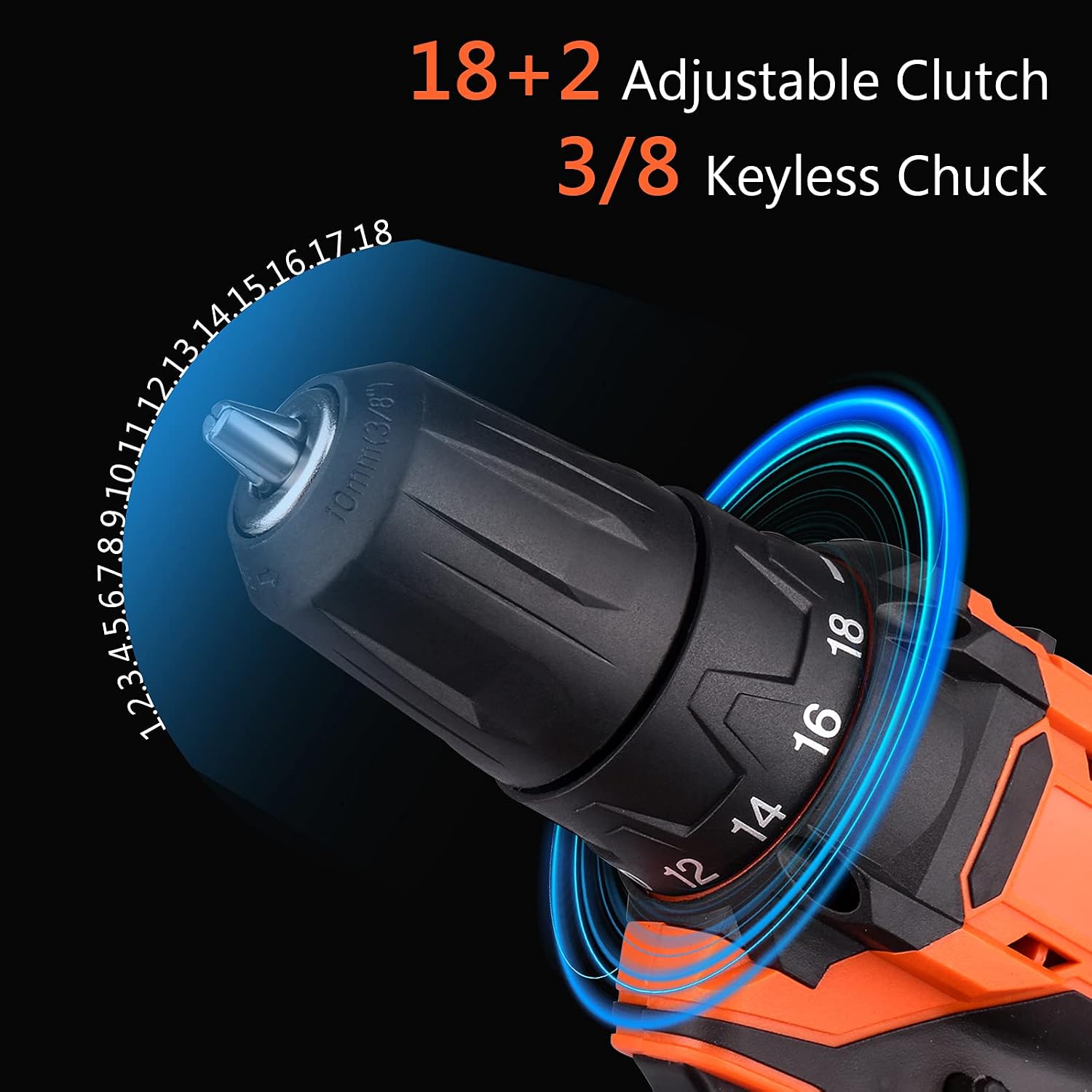 21V Cordless Drill, 350 In-lb Torque Bravolu Cordless Drill Driver Set with 2 Battery, 18+2 Torque Setting and 3/8'' Keyless Impact Drill, 1600RPM Variable Speed for Power Drill Drilling Wall Metal