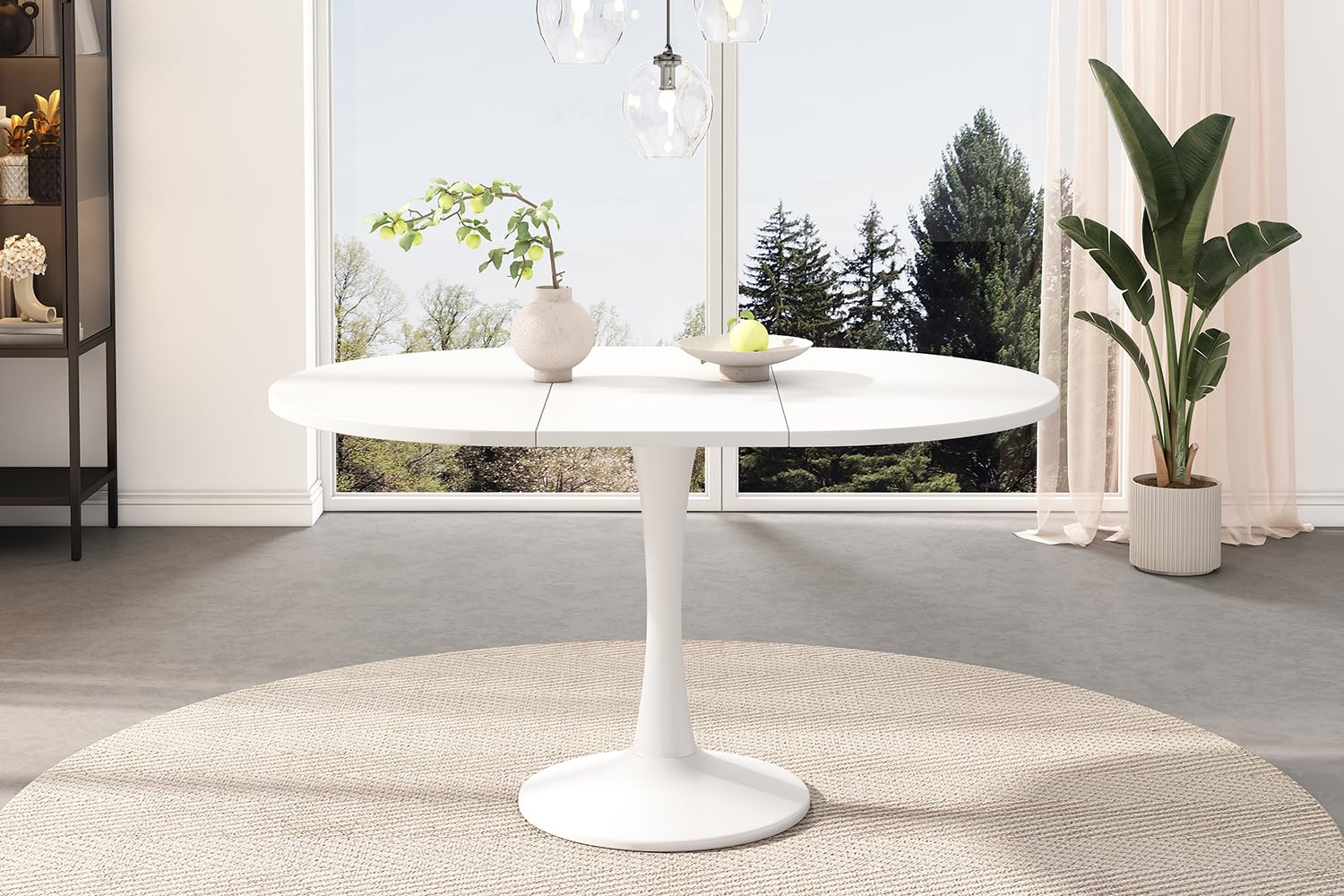 Bladez Mesa de comedor extensible para 6-8 personas, mesa de comedor, ovalada, 140 x 75 cm, moderna y sencilla, color blanco