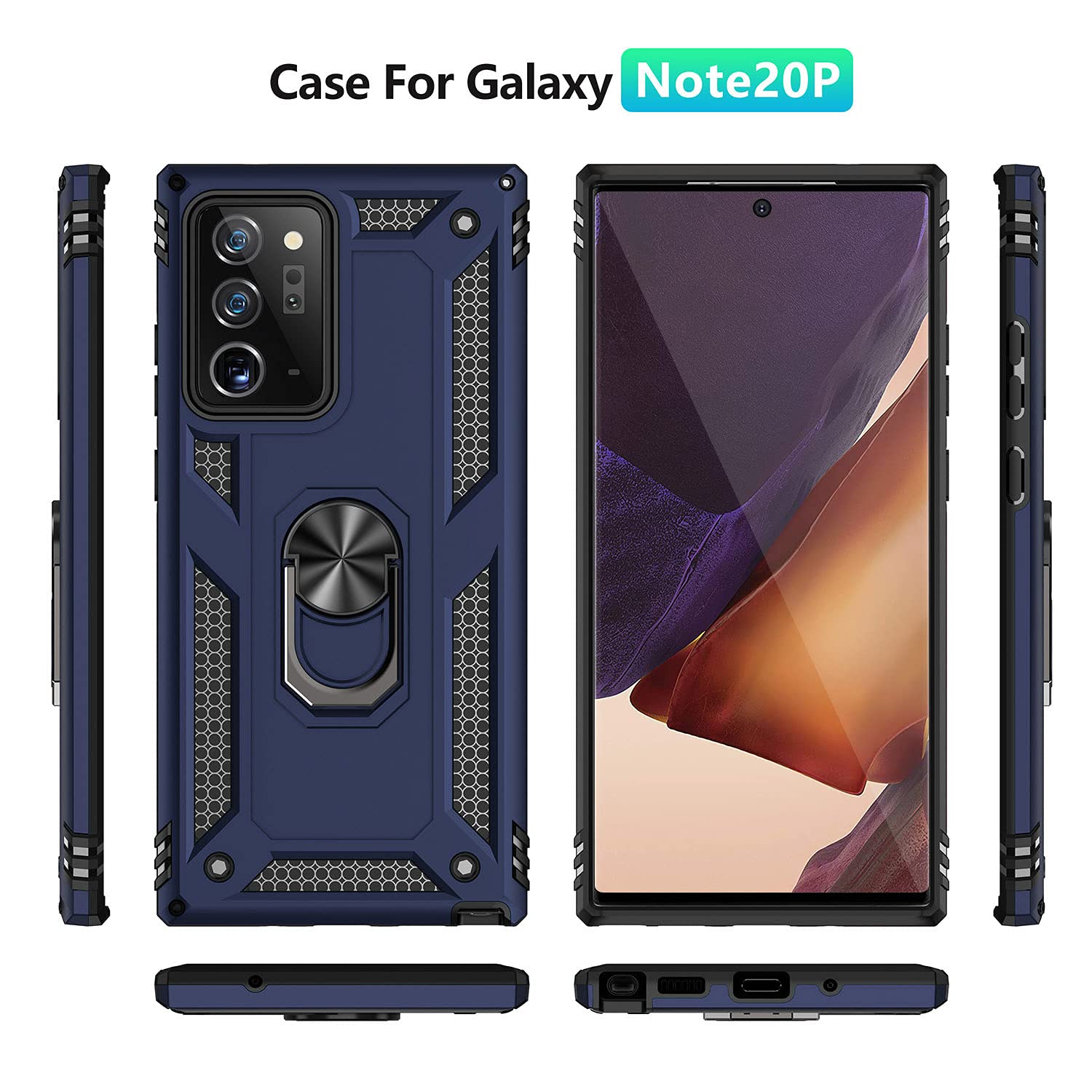 Note 20 Ultra Case Samsung Galaxy Note 20 Ultra Cover, 360 Degree Rotatable Ring Stand and Ring Holder Kickstand Fit Magnetic Car Mount (Blue)