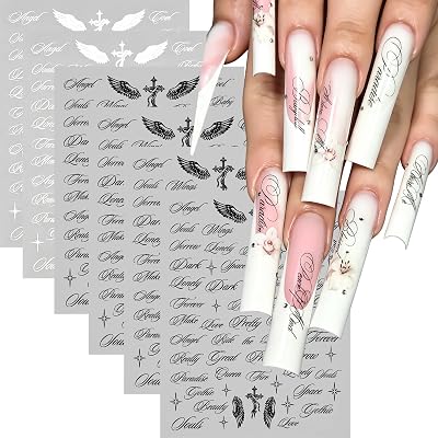 6PCS Minimalist Black & White Gothic Letter Nail Art Stickers Decals