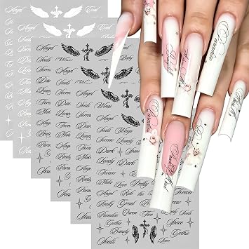 6PCS Minimalist Black & White Gothic Letter Nail Art Stickers Decals