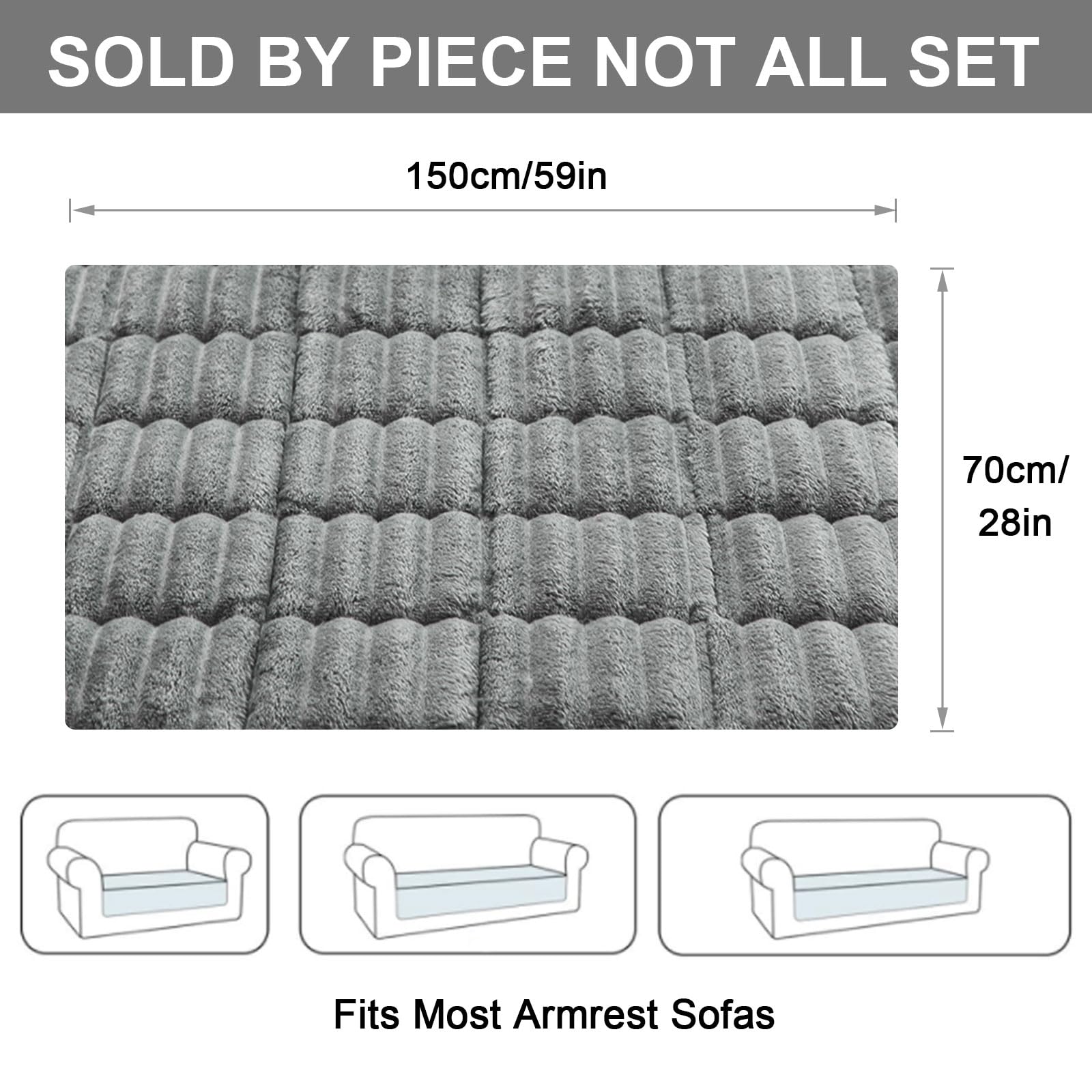 ShowyLive Sofa Covers 1 2 3 4 Seater Non Slip Sofa Slipcovers Super Soft & Thick Corduroy Sofa Cushion Covers Sofa Protectors from Pets/Kids/Dogs(Dark Grey, 28 * 59 inch/70 * 150CM) — view 2