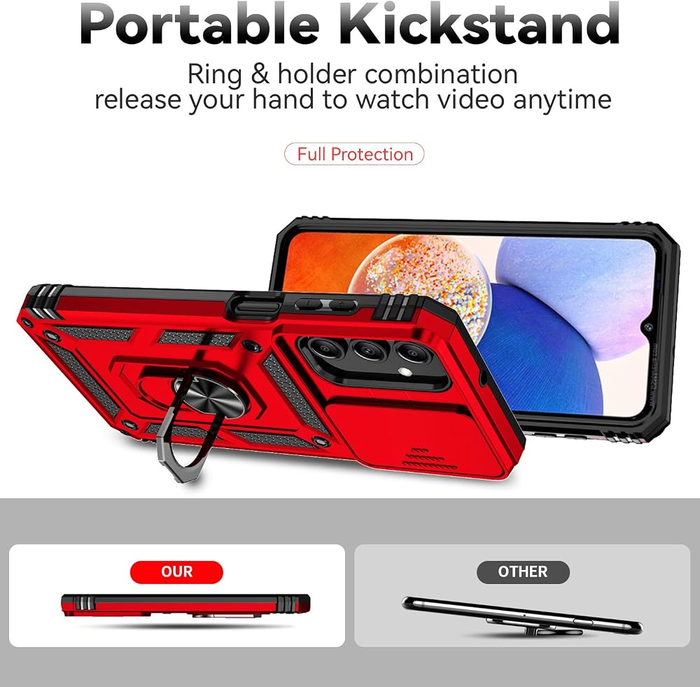SunStory Phone Case Compatible with Samsung Galaxy A16 5G Case with HD Screen Protector & Slide Camera Cover & Kickstand, [Military-Grade] Phone Case for Samsung A16 (Red)