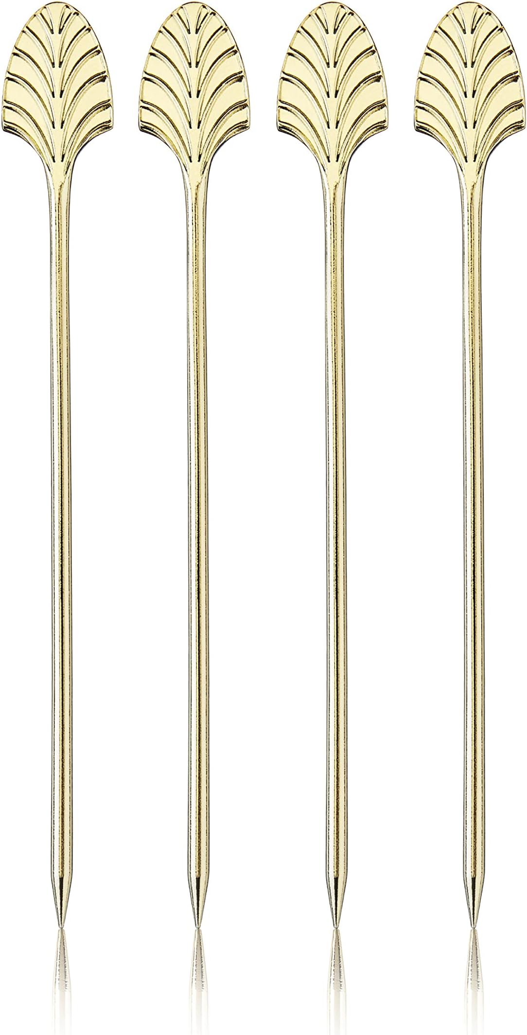 Viski Gold Art Deco Cocktail Picks, Stainless Steel Cocktail Picks for Drinks, Garnish Picks, Cocktail Skewers, Barware Accessories, 5in, Set of 4