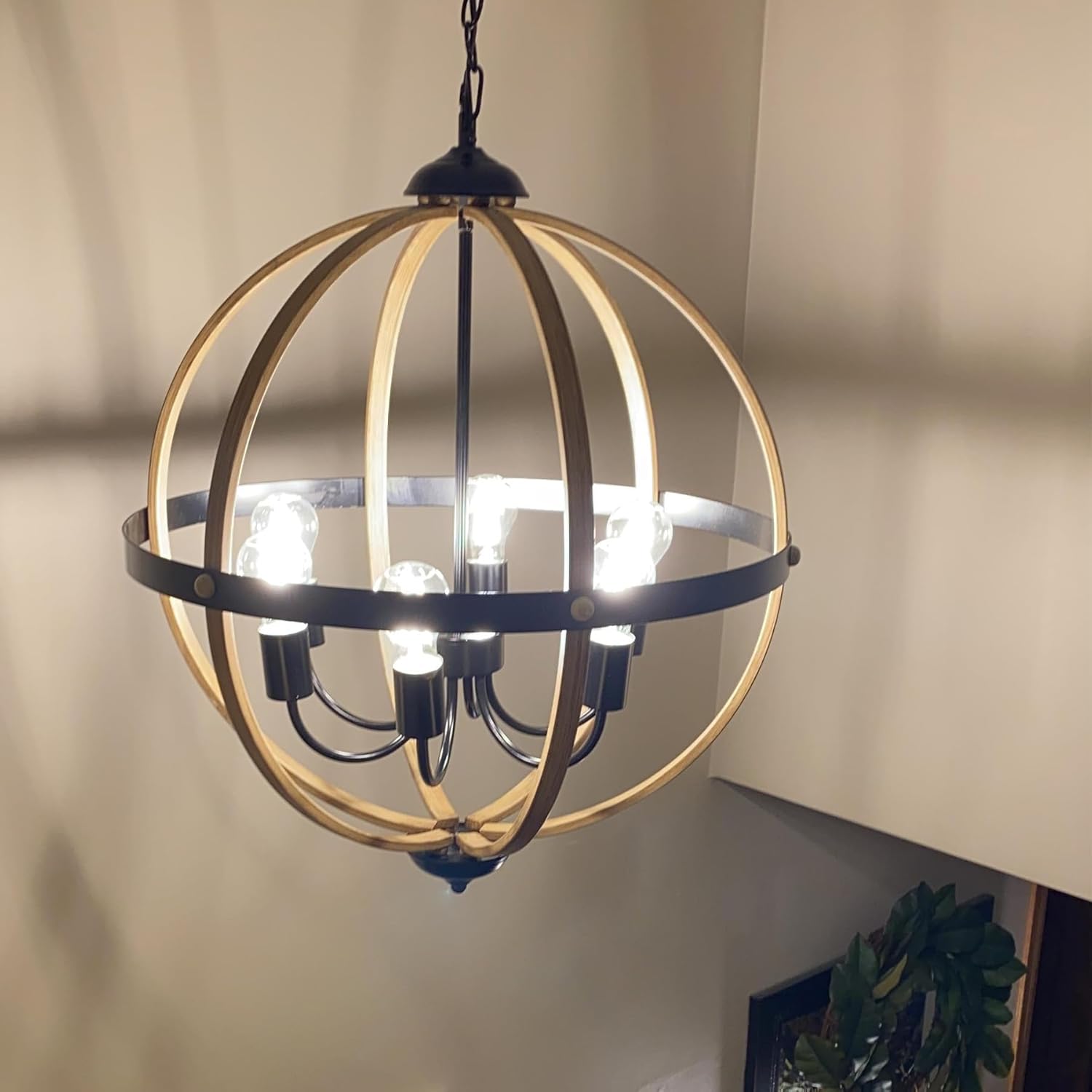 6-Light Orb Chandelier 23.62 Inches Rustic Farmhouse Lighting Stardust Finish for Dining Room, Foyer, Bedroom, Living Room, Kitchen