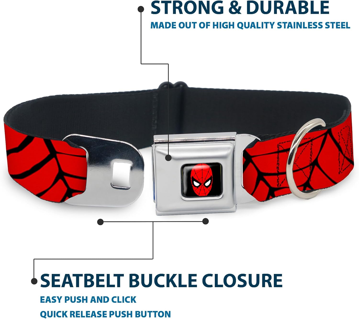 Buckle-Down Seatbelt Buckle Dog Collar - Spiderweb Red/Black - 1.5" Wide - Fits 18-32" Neck - Large