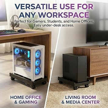 調節可能なモバイルcpuスタンド、ベンチレーションコンピュータータワースタンド Pcタワースタンド キャスター4個付き ほとんどのpcに対応 デスク下cpuホルダー Pcフロアカート Pcライザー ゲーマーや学生用 ブラック