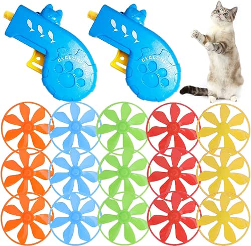 LAPOHI 17 PCS Cat Fetch Toy with Colorful Flying Propellers