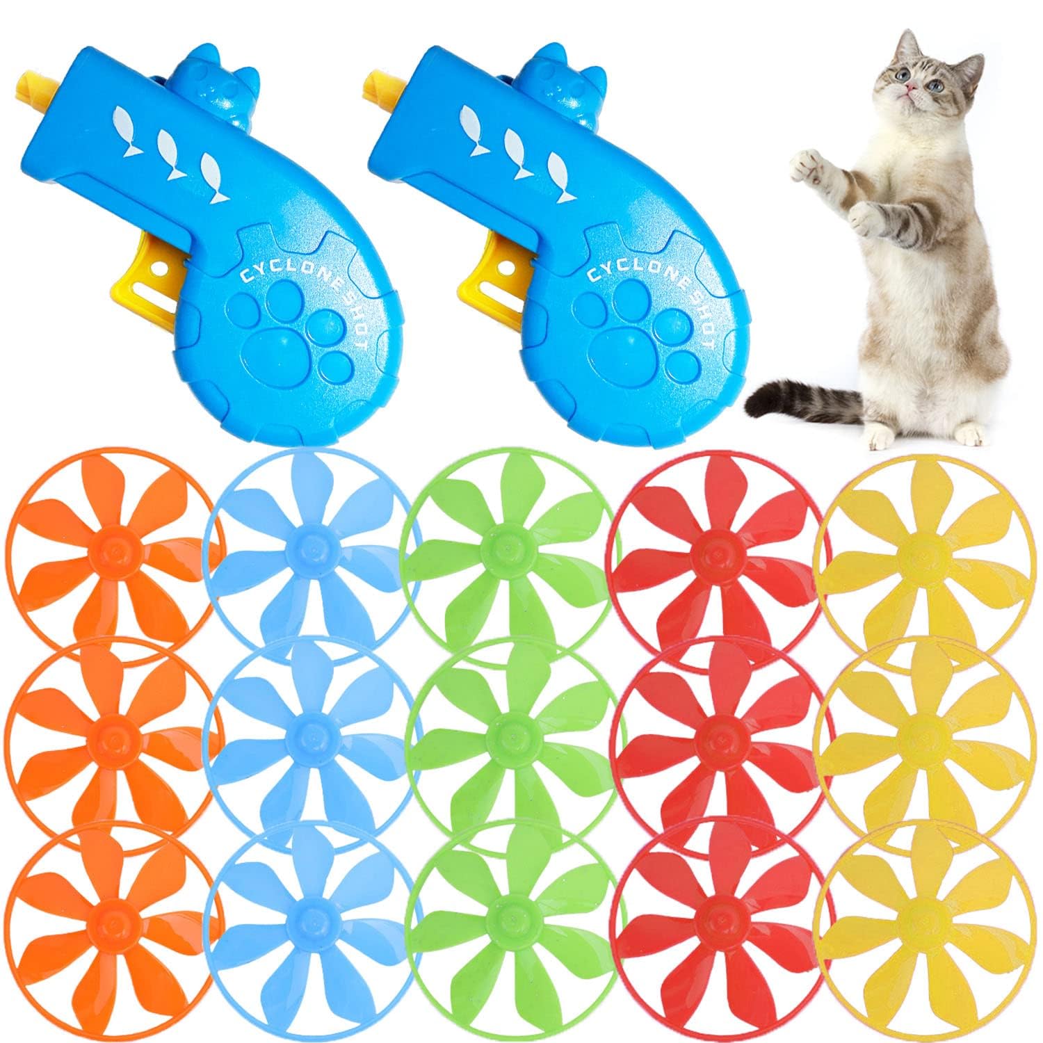 45-teiliges Katzen-Apportierspielzeug – Bunte Fliegende Propeller, Interaktiv Für Drinnen & Draußen, Dino-Style