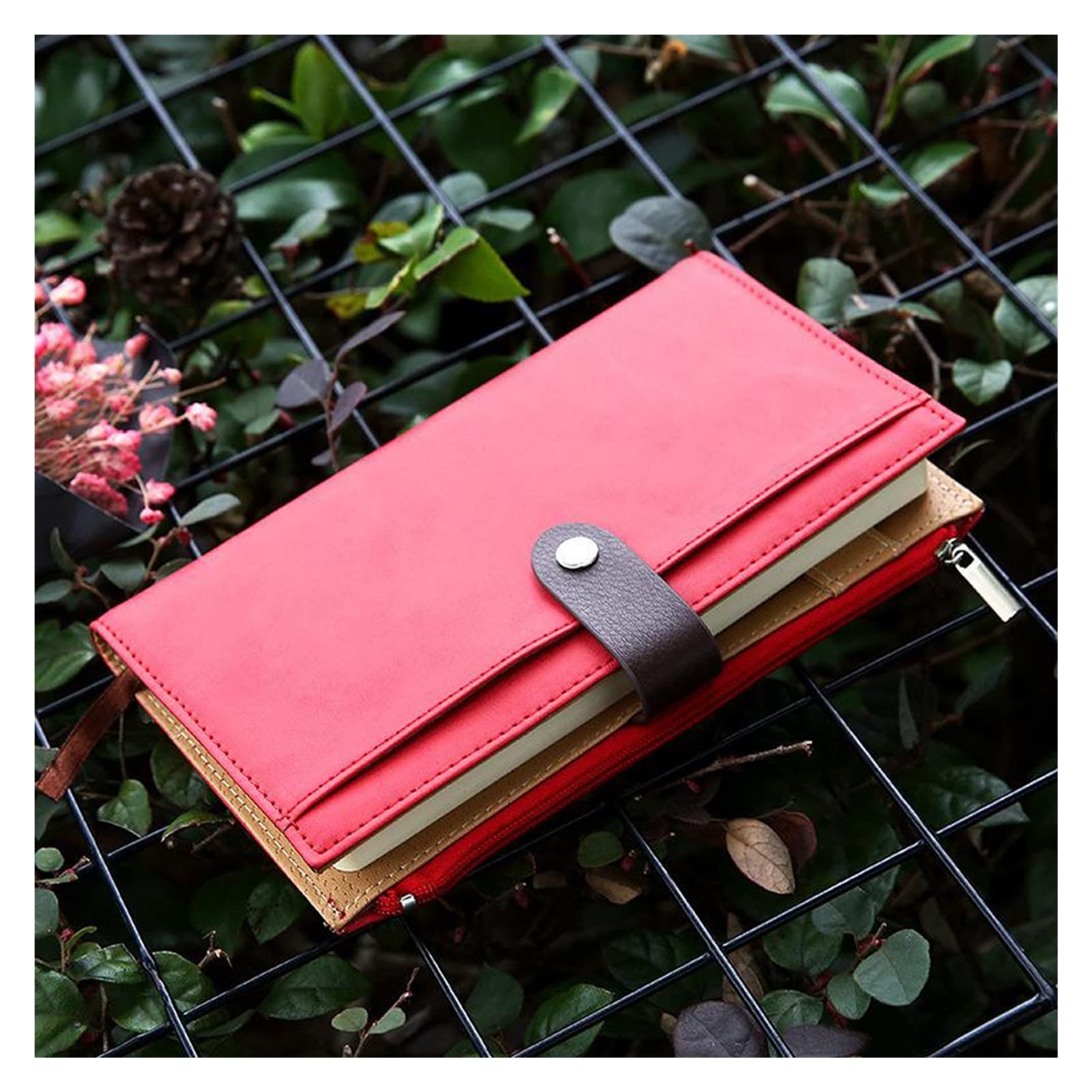 Agenda vintage A6: quaderno portatile a fogli mobili con borsa con cerniera, spazio per carte e funzioni aziendali per studenti e schizzi, 185 mm x 112 mm.