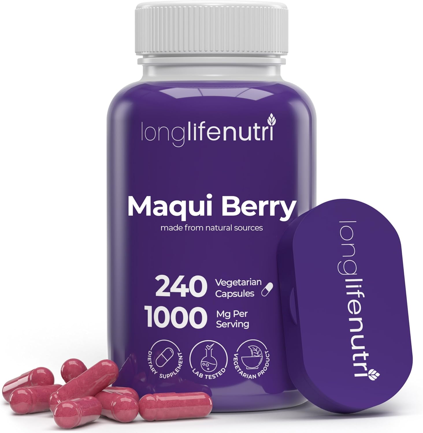 LongLifeNutri Maqui Berry 1000 mg – 240 Veg Caps (4-Month Supply), Organic Antioxidant Superfruit, Vegan, Non-GMO, GMP-Made in USA