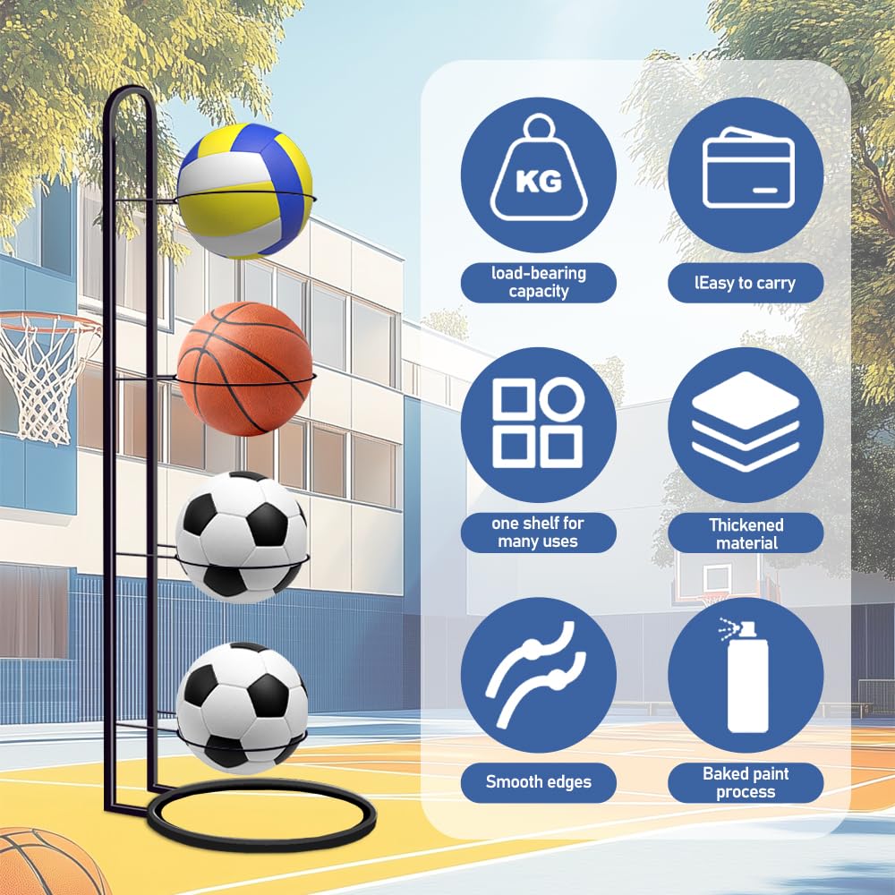 Soporte Pelotas Pared Estante Organizador De Bolas Multicapa Soporte de Bolas de Metal para Voleibol,Rugby,Baloncesto,Fútbol