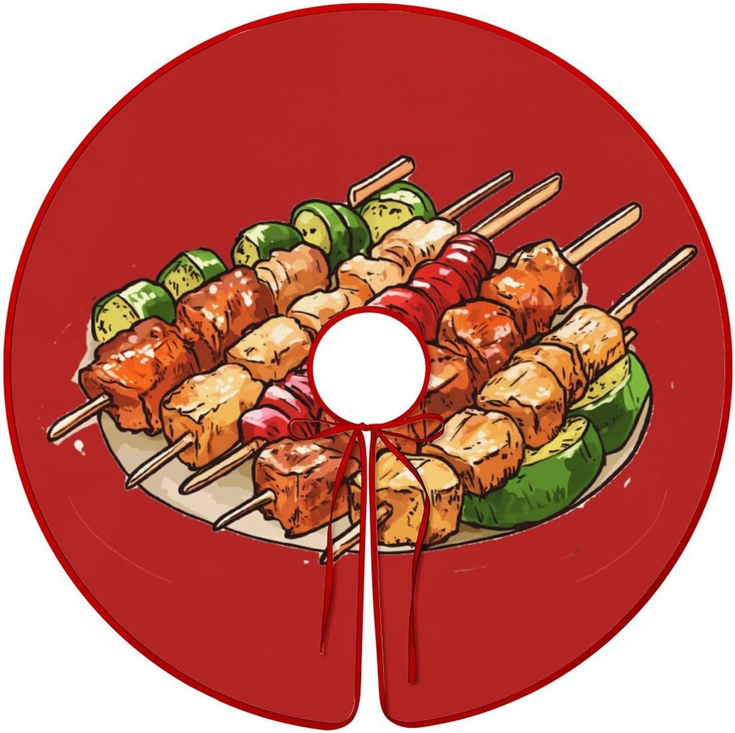 Chicken Skewers BBQ Christmas Tree Skirt Ornaments Christmas Tree Mat for Home Party Holiday Decorations