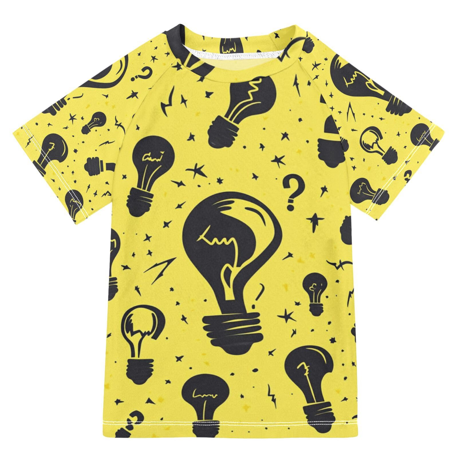 Jucciaco Boys Swing Shirts Light Bulb Yellow Novelty Rashguard Short Sleeve Kids T-Shirts Sun UPF 50+