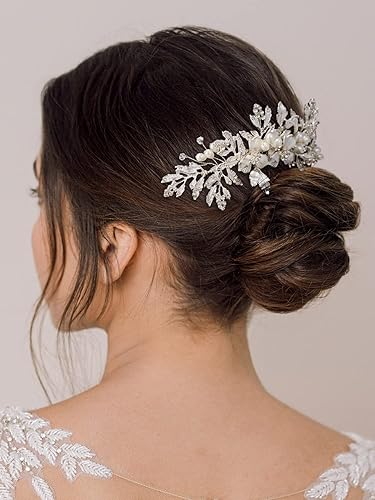 Miniatura 27 de SWEETV Peine de pelo hecho a mano para boda, clip de diamantes de imitación, pieza de peine de pelo para novias, accesorios para el cabello de novia