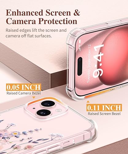 Miniatura 5 de GVIEWIN Funda floral para iPhone 15 Pro Max, con protector de pantalla y protector de lente de cámara, policarbonato duro + TPU parachoques a prueba