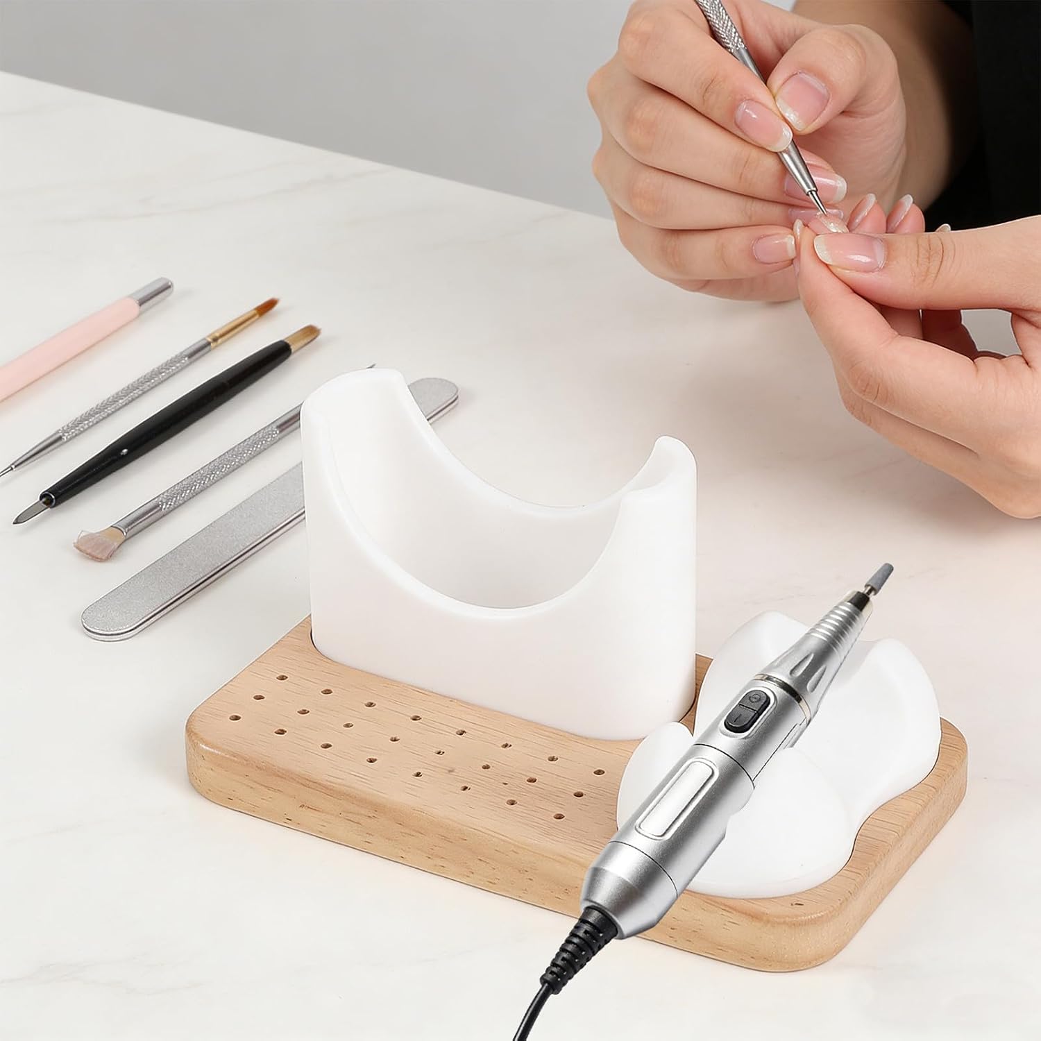Nail Drill Holder Stand: 24 Holes for Nail Drill Bits - Portable Silicone Polisher Rack Organizer DIY Manicure Tool Holder for Home Use