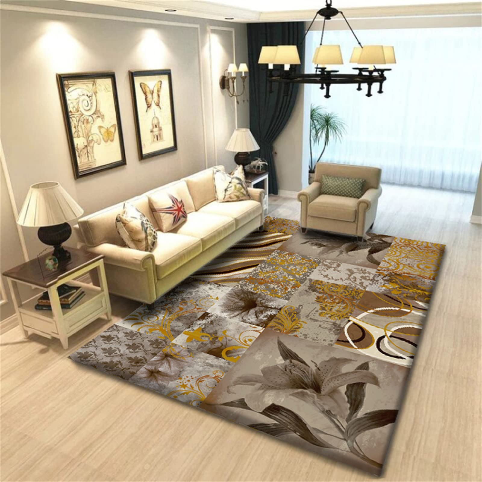Tapis de salon marron 130x190cm au style géométrique 3D
