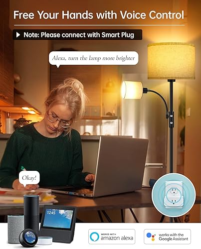 Miniatura 5 de Lámparas de pie para sala de estar, lámpara de pie moderna con lámpara de lectura, lámpara de pie de 62 pulgadas de alto, pantallas beige, lámparas