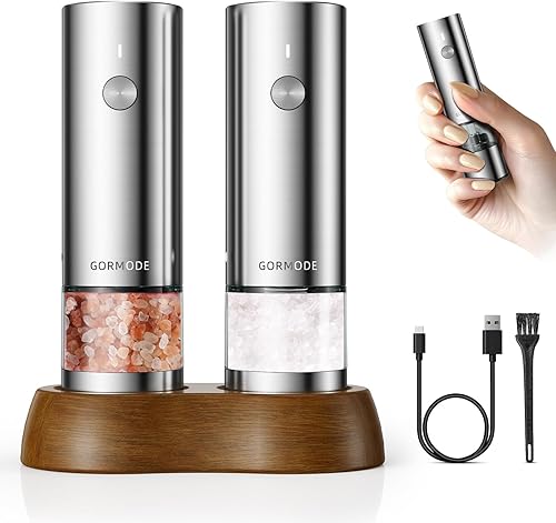 Juego de molinillo eléctrico de sal y pimienta, molinillo de sal y pimienta recargable por USB con 5 grosores ajustables recargables, salero