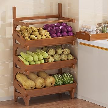 Retail Racks,4 Tier Wood Fruit Vegetable Basket Stand, 39 Inch Tall Large Capacity Home Shelf/Supermarket Retail Display Holder with Detachable Tray, Vertical Floor Storage Rackligjt Grey
