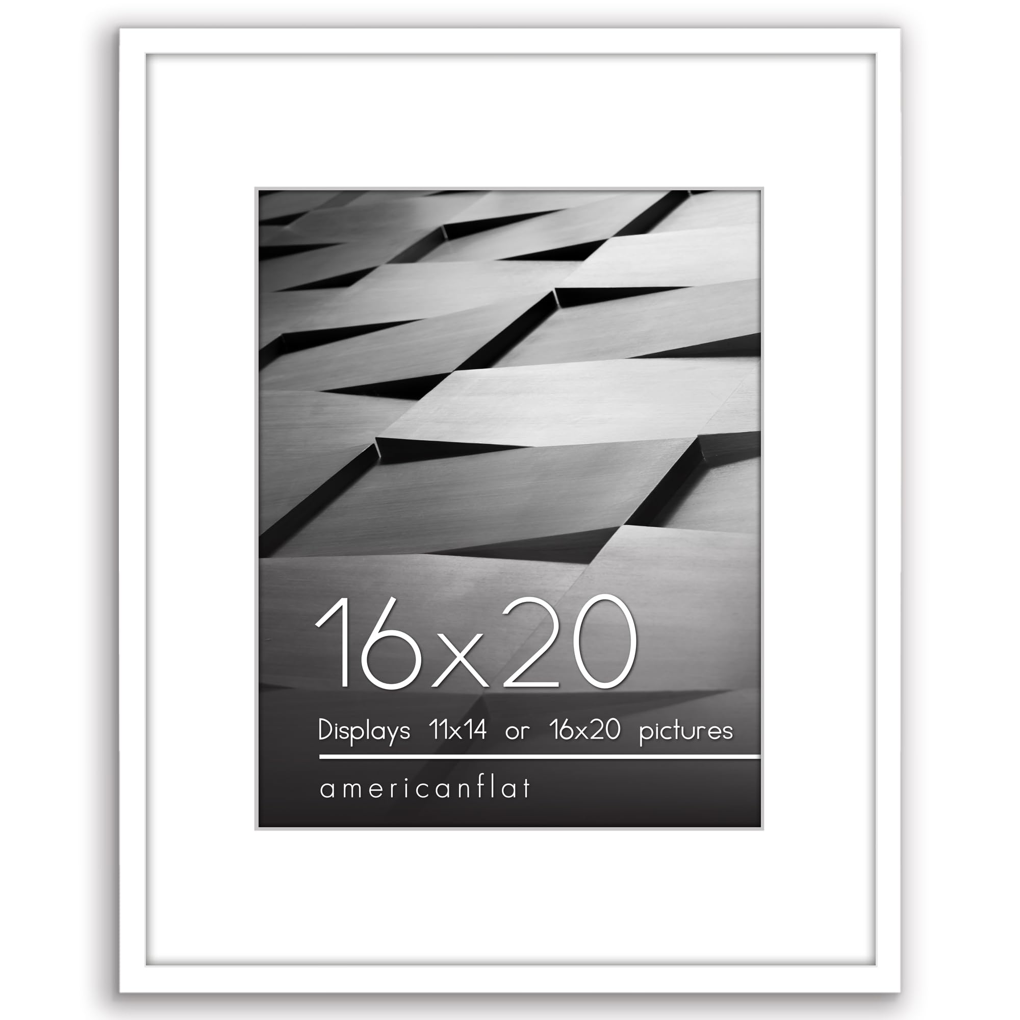 Americanflat 16x20 Poster Frame in White - Use as 11x14 Picture Frame with Mat or 16x20 Frame Without Mat - Thin Border Photo Frame with Plexiglass Cover - Vertical or Horizontal Wall Display