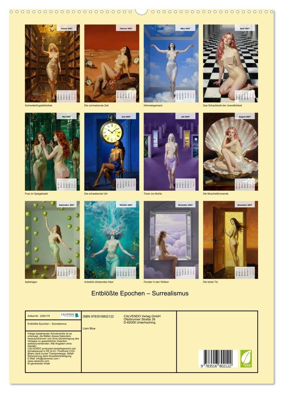 Entblößte Epochen – Surrealismus (hochwertiger Premium Wandkalender 2027 DIN A2 hoch), Kunstdruck in Hochglanz: Weibliche Schönheit jenseits der Wirklichkeit (CALVENDO Erotik)