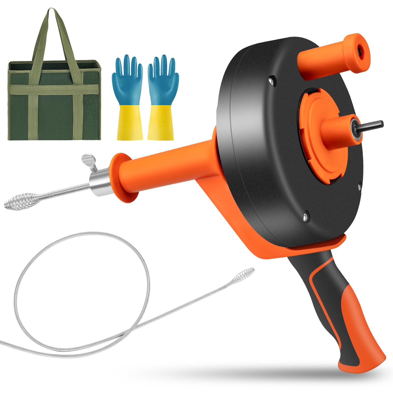 Serpiente de drenaje de 10 m, con accesorio de taladro, ideal para fontanería, removedor de obstrucciones de pelo de serpiente, serpiente de tubo resistente para drenaje de bañera, fregadero de baño