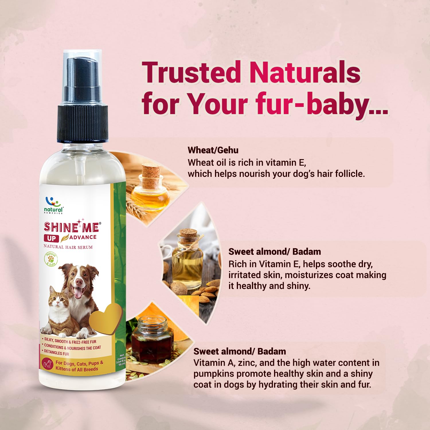 Natural Remedies Shine Me Up Advance Hair Serum for Silky, Smooth & Frizz-Free Coat, Pet Grooming, Moisturizing, Detangler, Shiny Coat for Dogs, Cats & Puppies of All Breeds, Natural & Safe, 90ml 2