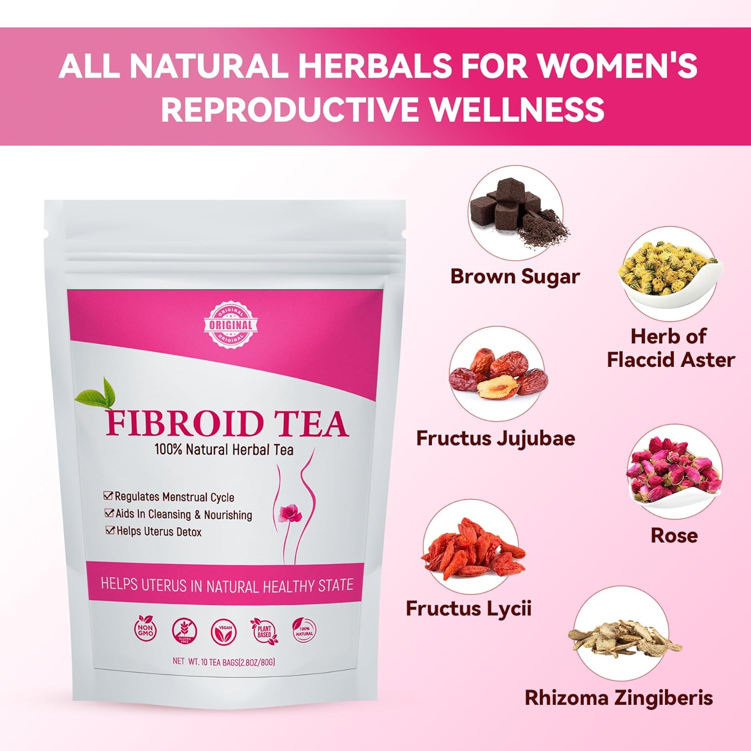 Laicuherb Fibroid Tea for Conception and Hormone Balance, Pack of 2, Natural Fertility Herbal for Women Get Pragenant Fast, Pregnancy Rose Tea for Uterus Cleanse and Detox