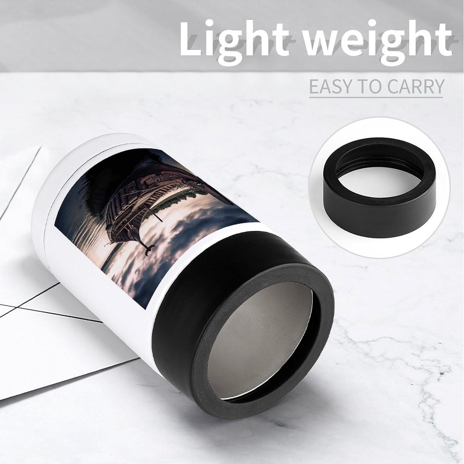 Stainless Steel Cooler with Silicone Sleeve, Vikings Boat Print Multipurpose Beverage Chiller for Home, Office, and Outdoor Use image 4