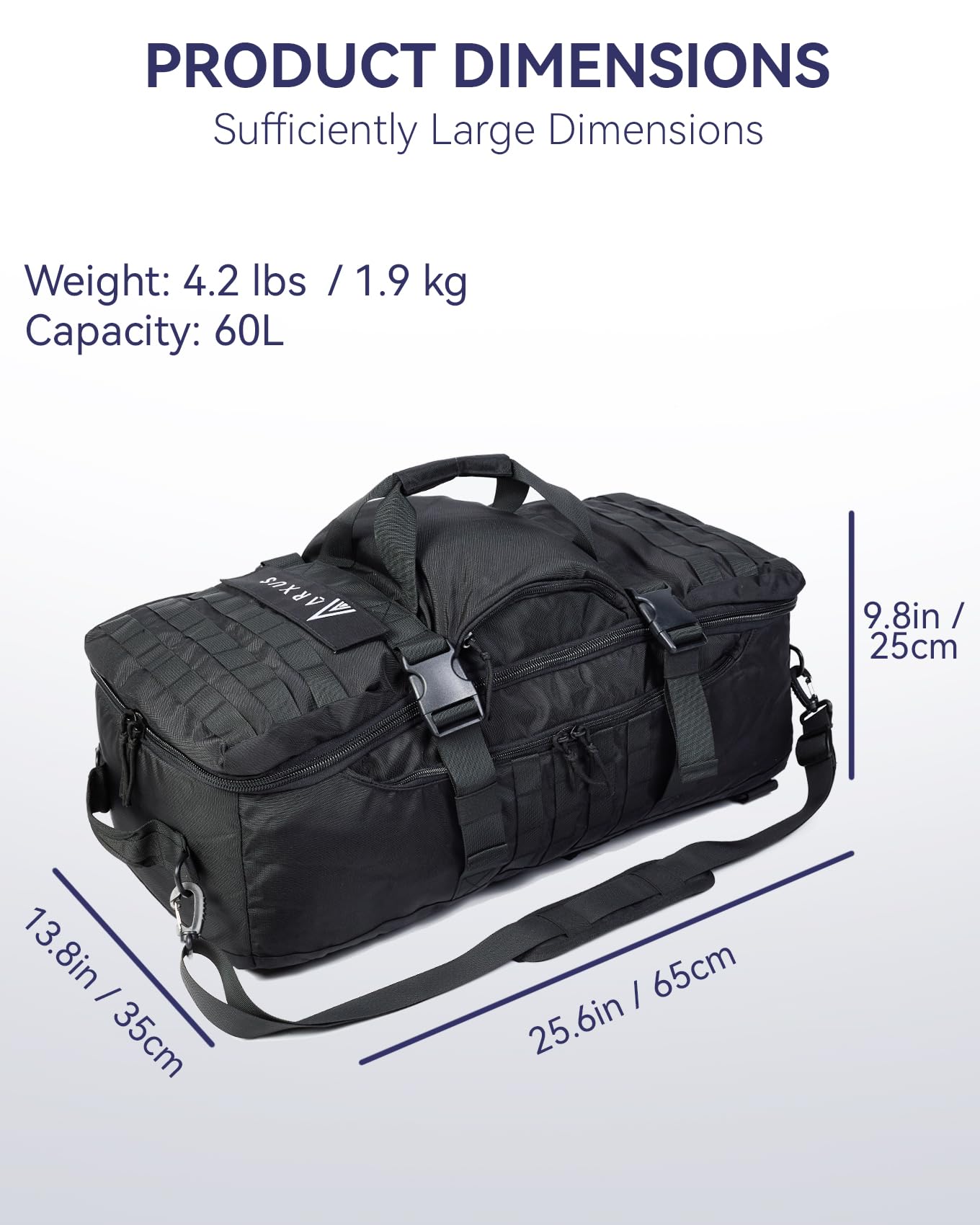 Arxus Taktischer Rucksack 60L Große Reiserucksack Herren Damen Reisetasche | Luggage Handgepäck Tasche, Multifunktions Wanderrucksack Handtasche Crossbody Bag, Sporttasche für Wander Trekking Camping