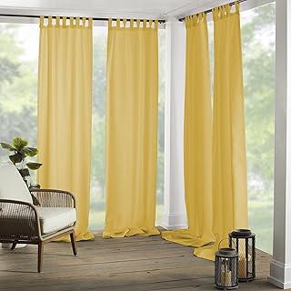 Elrene Home Fashions Matine Weatherproof Tab-Top Indoor/Outdoor Solid Color Curtain Panel for Porch, Pergola, Patio, Deck, 52”W x 84”L, Yellow - Buy now